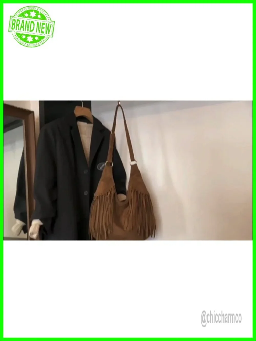 Faux Suede Hobo Shoulder Bag Crescent Fringe Tote Crossbody Purse